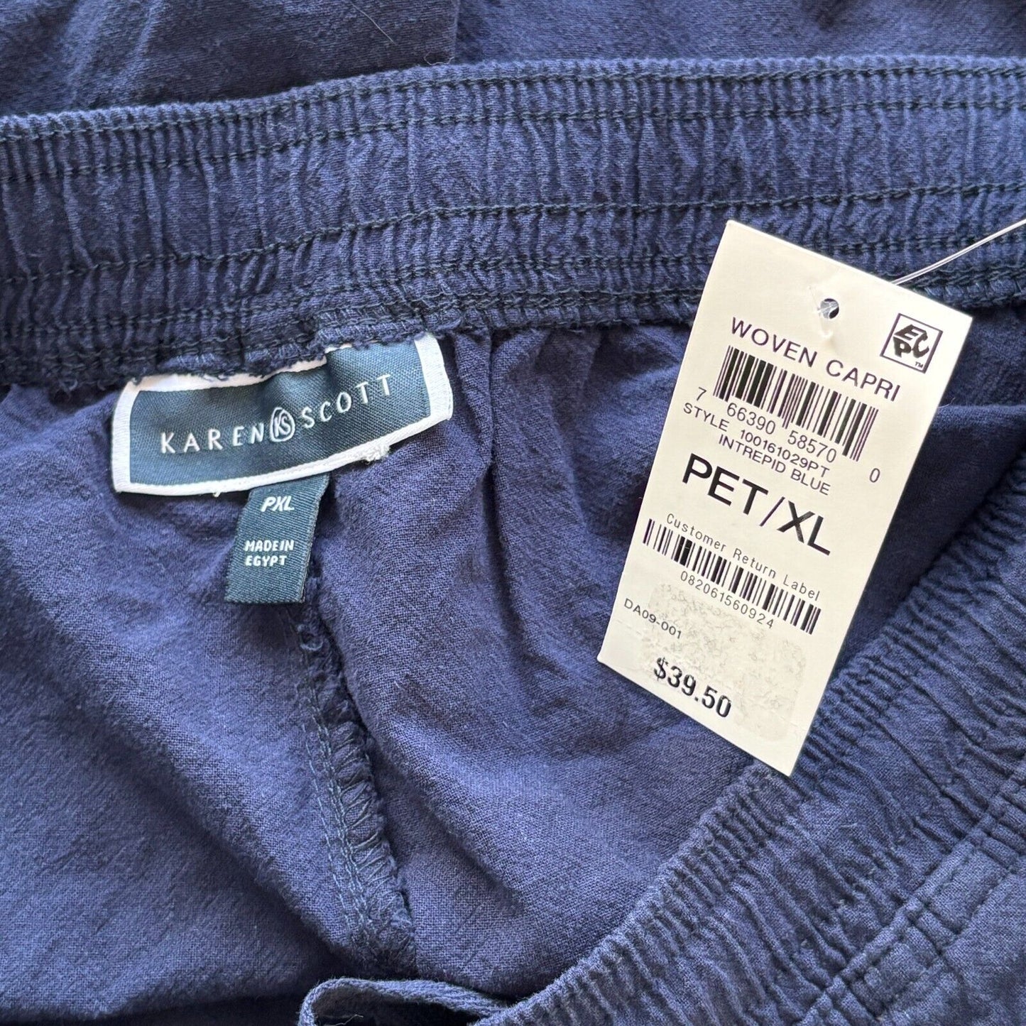 Karen Scott Petite Solid Quinn Cotton Navy Blue Capri Pants NWT