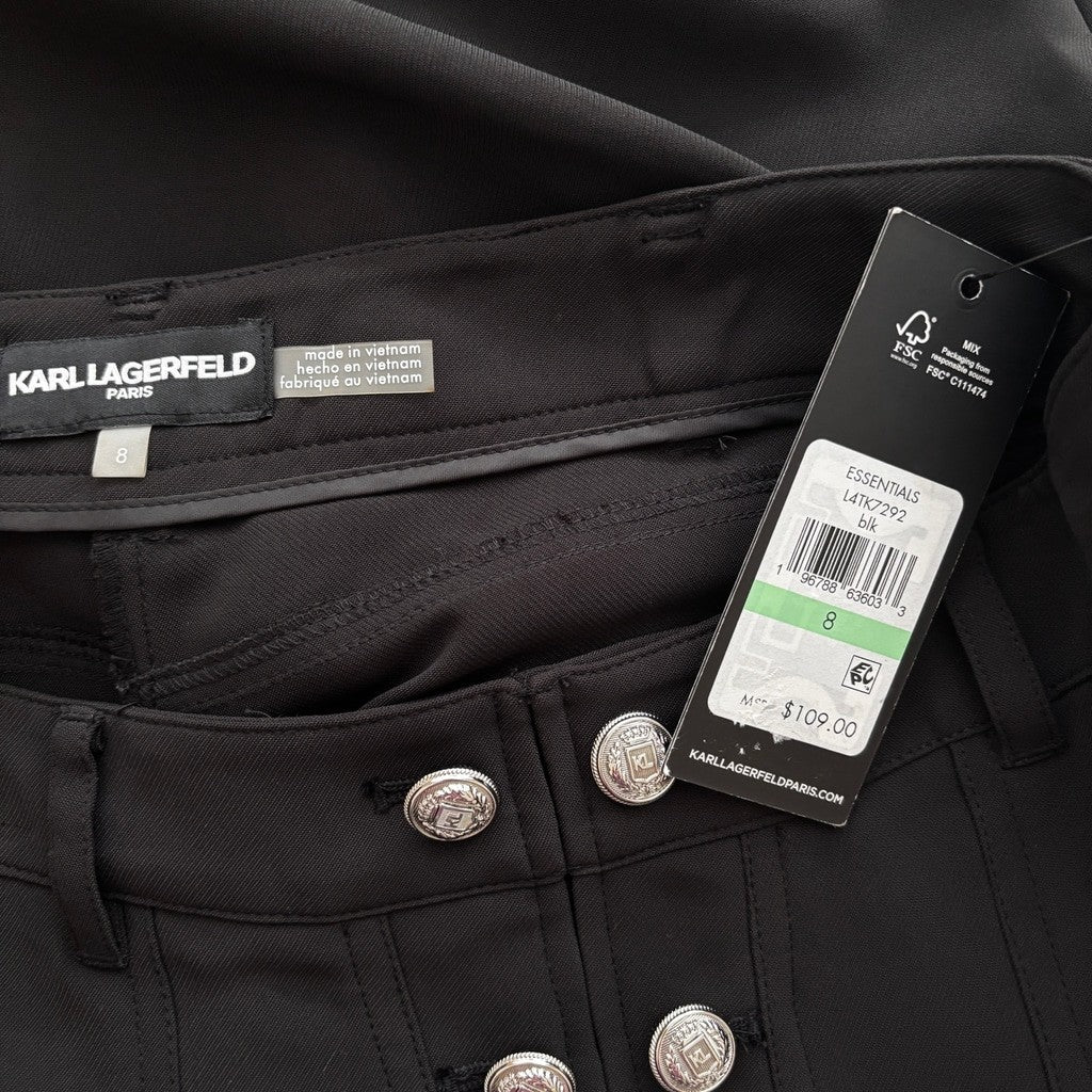 Karl Lagerfeld Paris Women's 8 Black Button-Front Ankle Dress Pants NWT