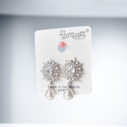 Women's Silver, Cubic Zirconia & Faux-Pearl Fashion Earrings NWT