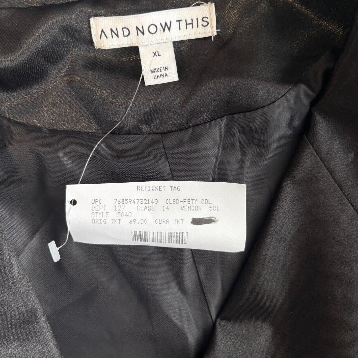 And Now This Plus Size One-Button Black Satin Blazer NWT
