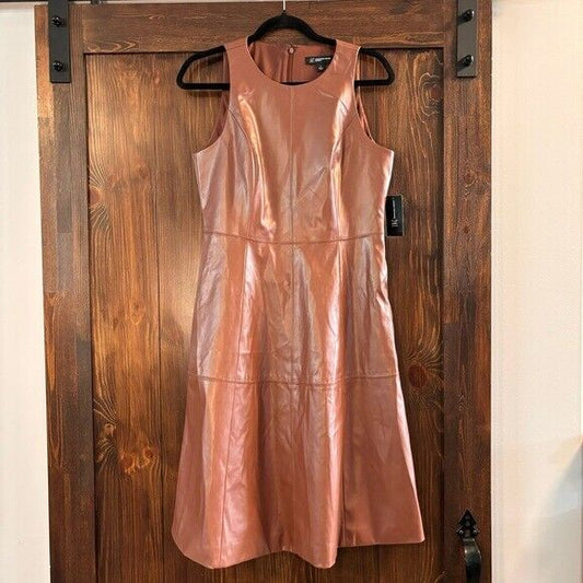 I.N.C. INTERNATIONAL CONCEPTS Sleeveless Pleather Fit & Flare Dress, Brown NWT