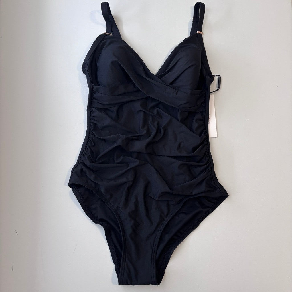 Calvin Klein Size 6 Black Twist-Front Tummy-Control One Piece Swimsuit NWT