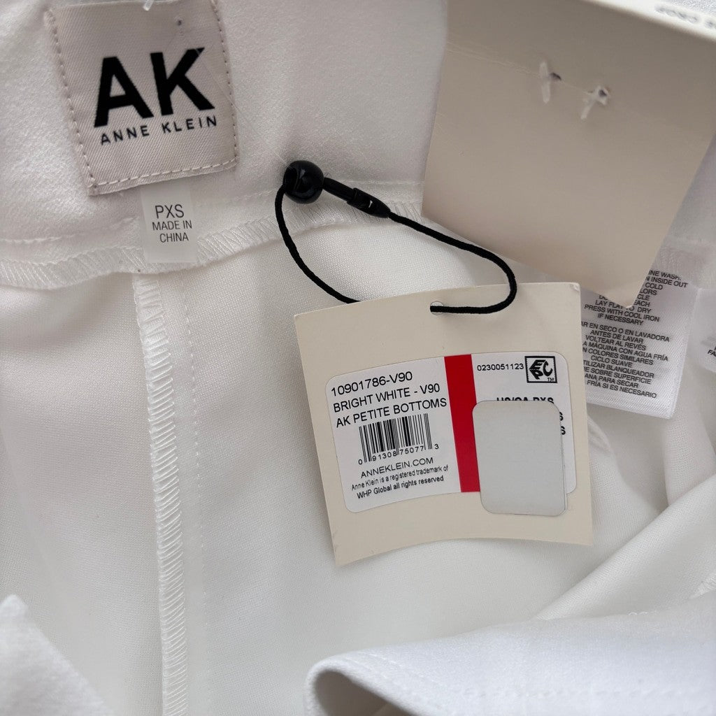 AK Anne Klein Women's XS Petite White Mid Rise Tie Waist Wide Leg Pants NWT
