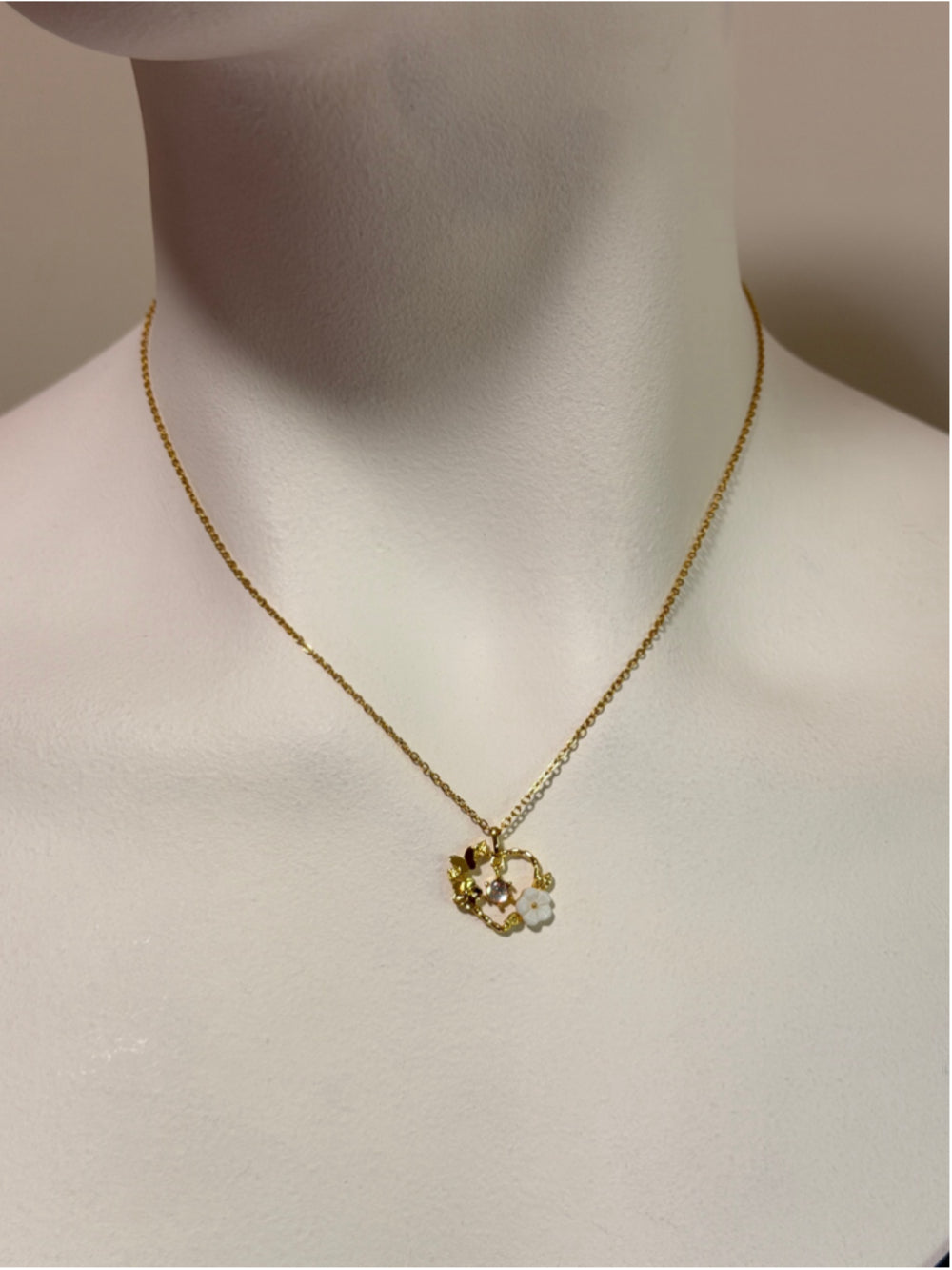 Gold Coloured Heart Pendant Necklace, With Butterfly & Heart Details NWT