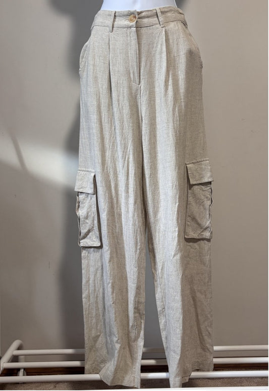 And Now This Women's Extra Small High Rise Linen Blend Brown Cargo Pants NWT