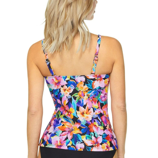 Island Escape Women's 10 Multicolor Tahiti Floral-Print Ruffled Tankini Top NWT