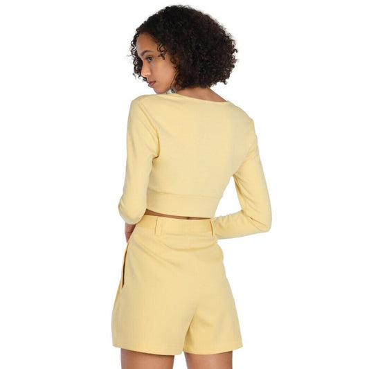 Bar III x Nicole Williams English Women's XS Yellow Cropped Long-Sleeve Top NWT