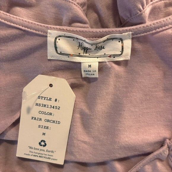 Hippie Rose Juniors Size Medium Purple Puffed-Sleeve Tiered Babydoll Top NWT