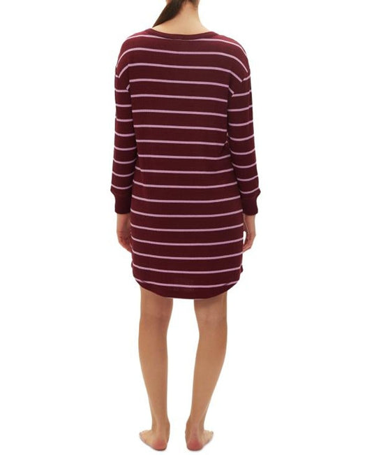 GAP Women's Small Maroon Striped Henley Dorm Long-Sleeve Sleepshirt / Dress NWT