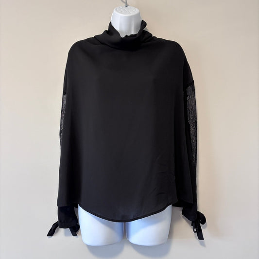 INC International Concepts Black Chiffon Long Sleeved Top / Lace Sleeves NWT