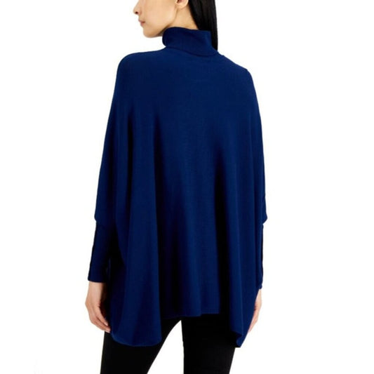 Alfani Size Small Navy Blue Turtleneck Poncho Long Sleeved Sweater NWT
