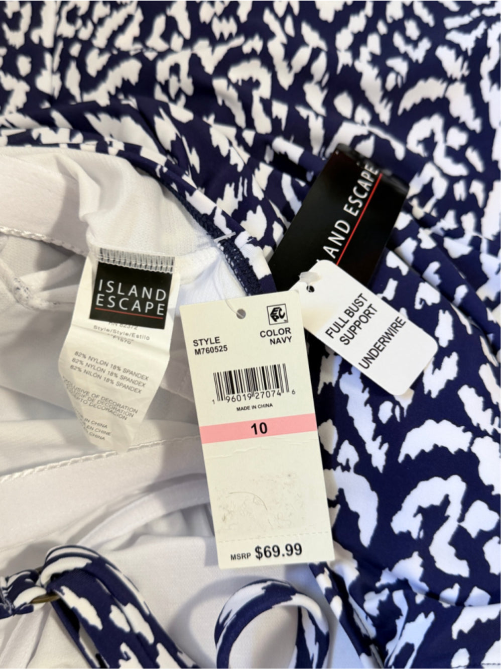 Island Escape Women's Size 10 Blue & White Printed Sunday Swimdress NWT
