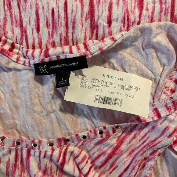 INC International Concepts White & Pink Sleeveless Top with Stud Details NWT