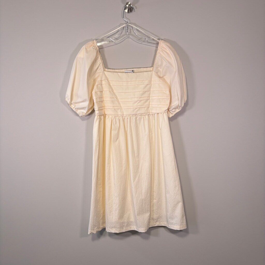 And Now This Women's Large Ivory Smocked Puff-Sleeve Mini Dress NWT