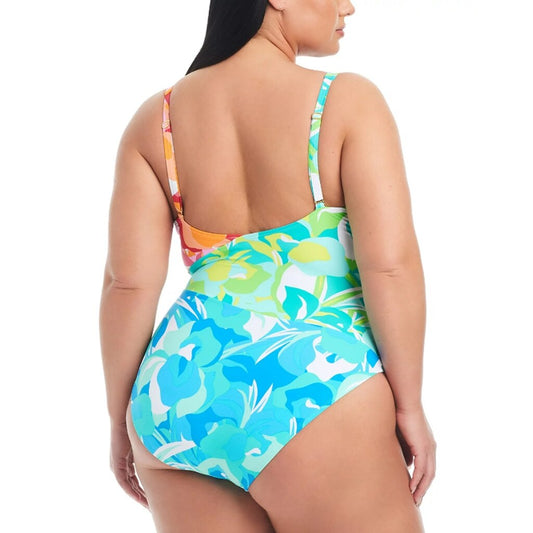 Bleu by Rod Beattie Women's Plus Size Multicolor Surplice Tied Swimsuit NWT