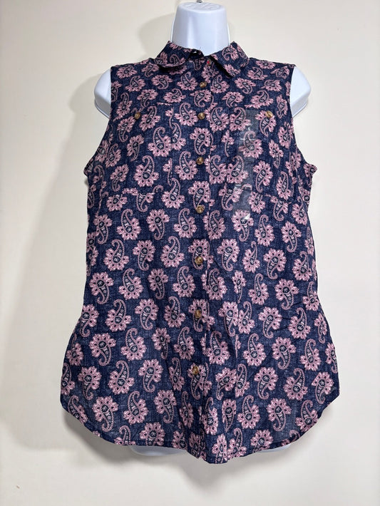 Nautica Jeans Size Small Blue & Pink Paisley Sleeveless Button Front Shirt NWT