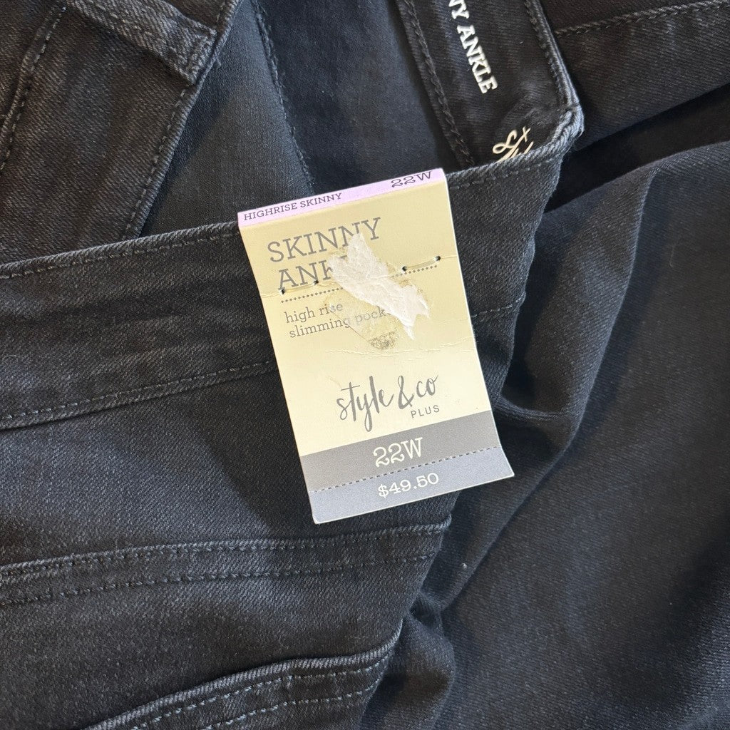 Style & Co. Women's Plus Size 22W Black High-Rise Skinny Ankle Jeans NWT