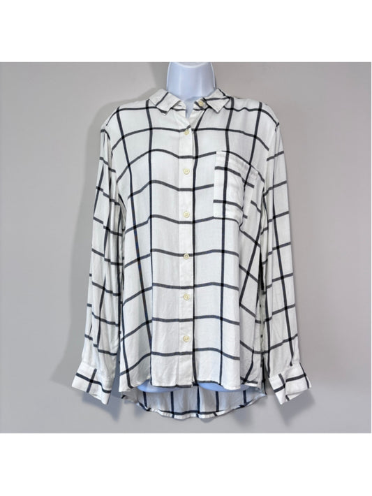Style & Co Women's Large White Plaid Button-Front Collared Shirt NWT