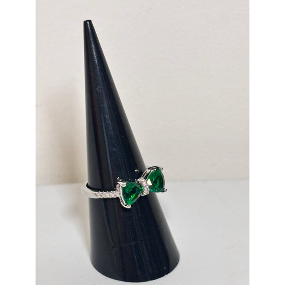 Emerald Green Bow Ring with Cubic Zirconia Accents NWT