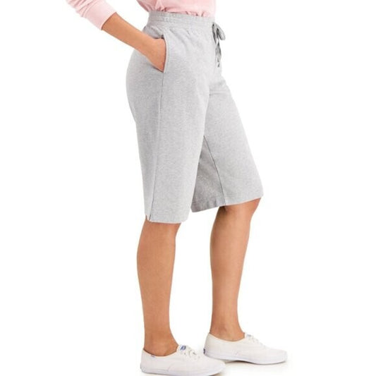 Karen Scott Skimmer Grey Drawstring Knit Stretchy Knee-Length Shorts NWT