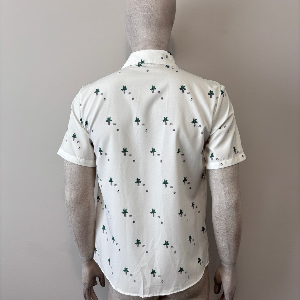 Men's Size Small White Button-Down Collared Shirt w/ Palm Tree Design Shein NIB