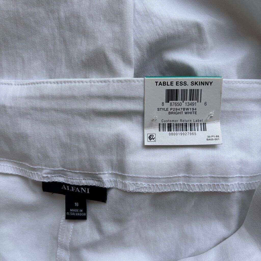 Alfani Women's 16 White Tummy-Control Pull On Skinny Dress Pants NWT
