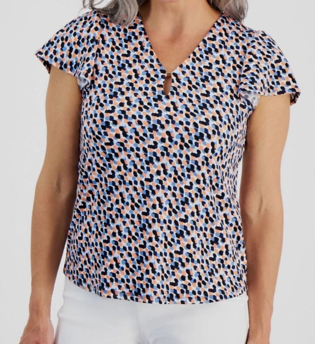 Jones New York Women's Petite Printed Flutter-Sleeve Top NWT