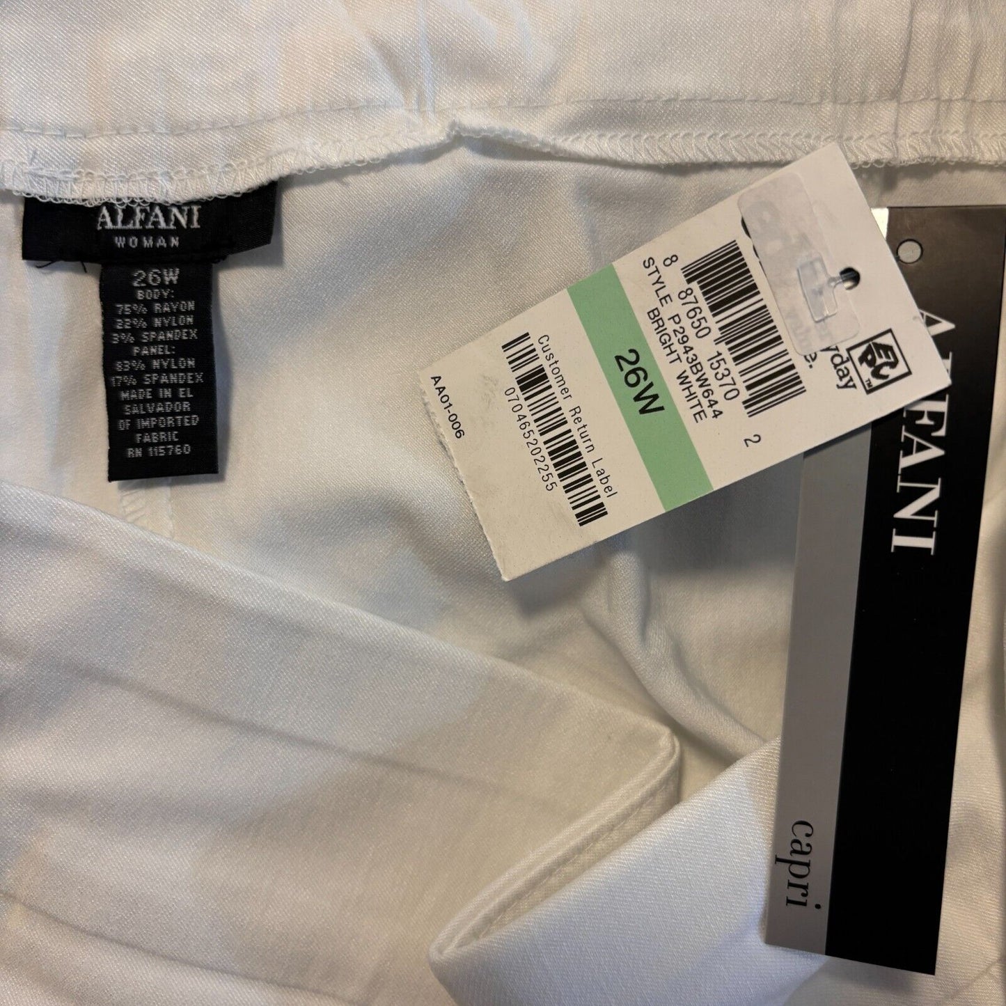 Alfani Plus Size White Tummy-Control Capri Stretchy Dress Pants NWT