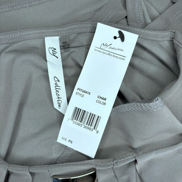 NY COLLECTION Petite Short Sleeve Balloon Sleeve Charcoal Grey Top NWT