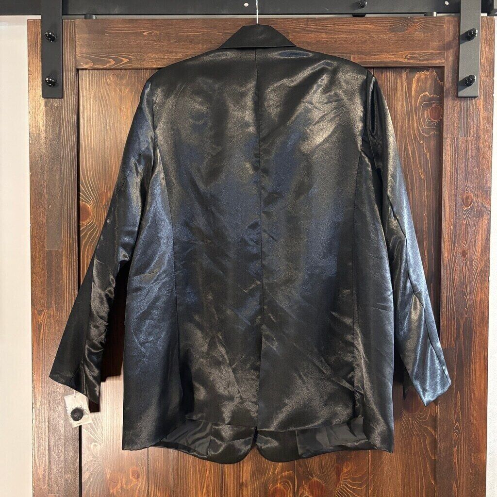 And Now This Plus Size One-Button Black Satin Blazer NWT