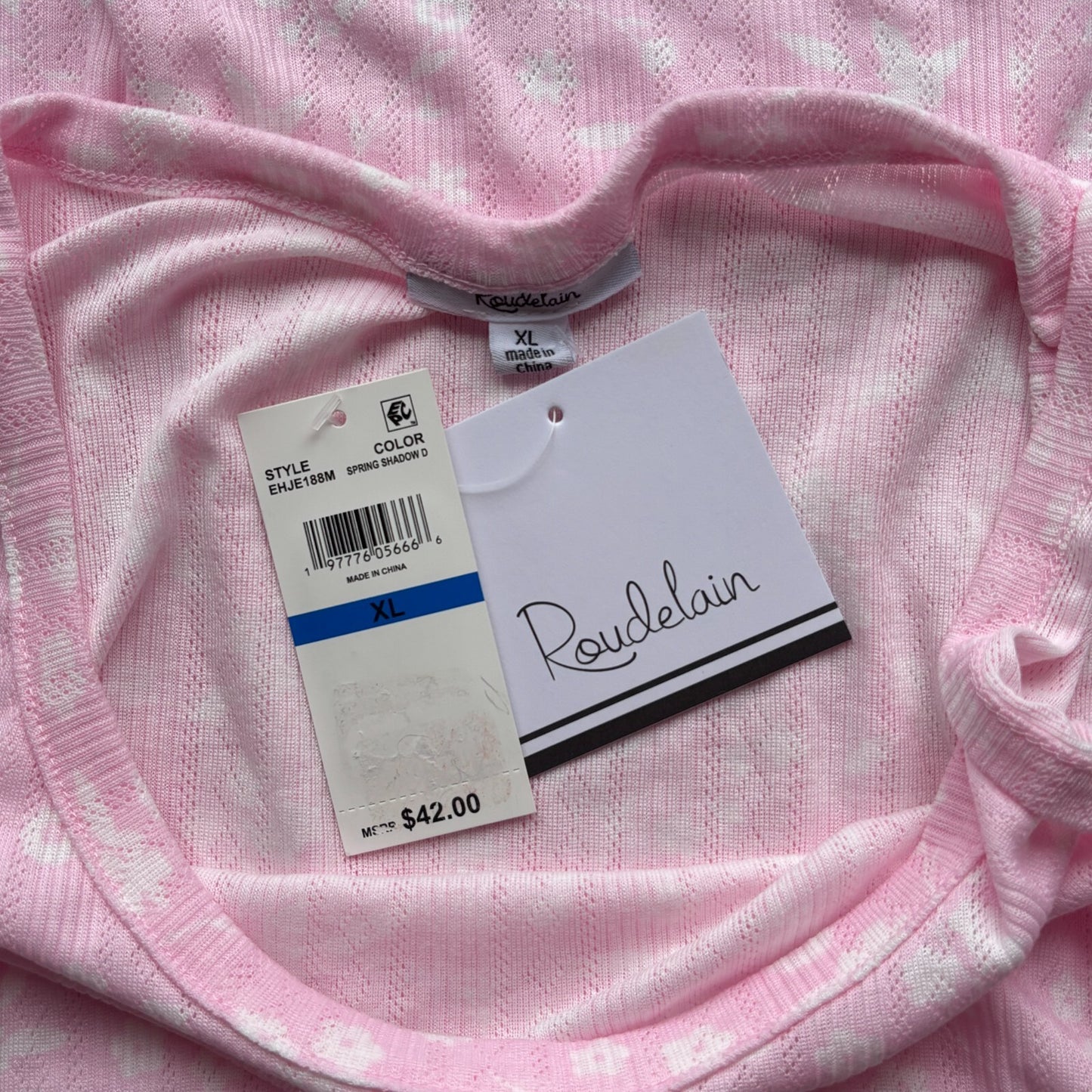 Roudelain Women's 2PC Pink & White Tank & Shorts Comfy Soft Pajama Set NWT