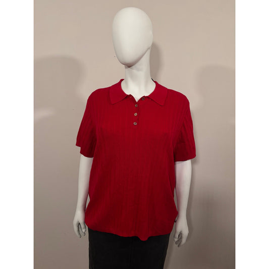 Tommy Hilfiger Plus Size 3X Red Ribbed Short-Sleeve Polo Sweater Top NWT
