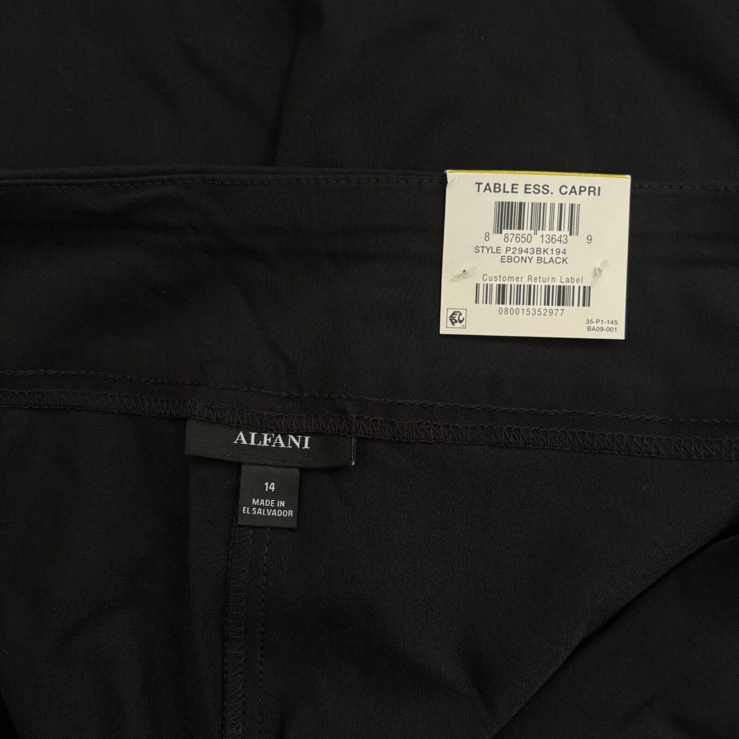 Alfani Women's Black Capri Pull On Dress Pants with Tummy Control NWT