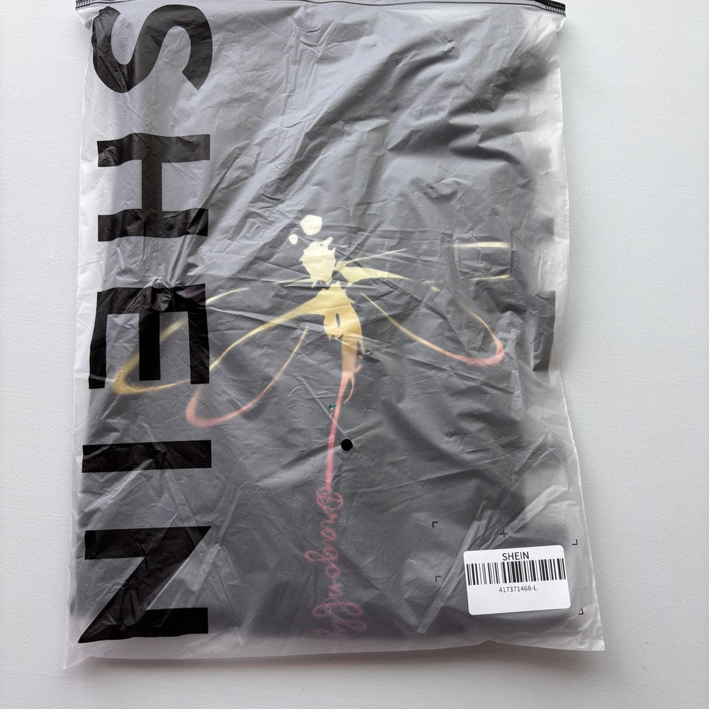 Shein Men's Size Large Dragonfly Graphic Short Sleeve Black T-Shirt NIB