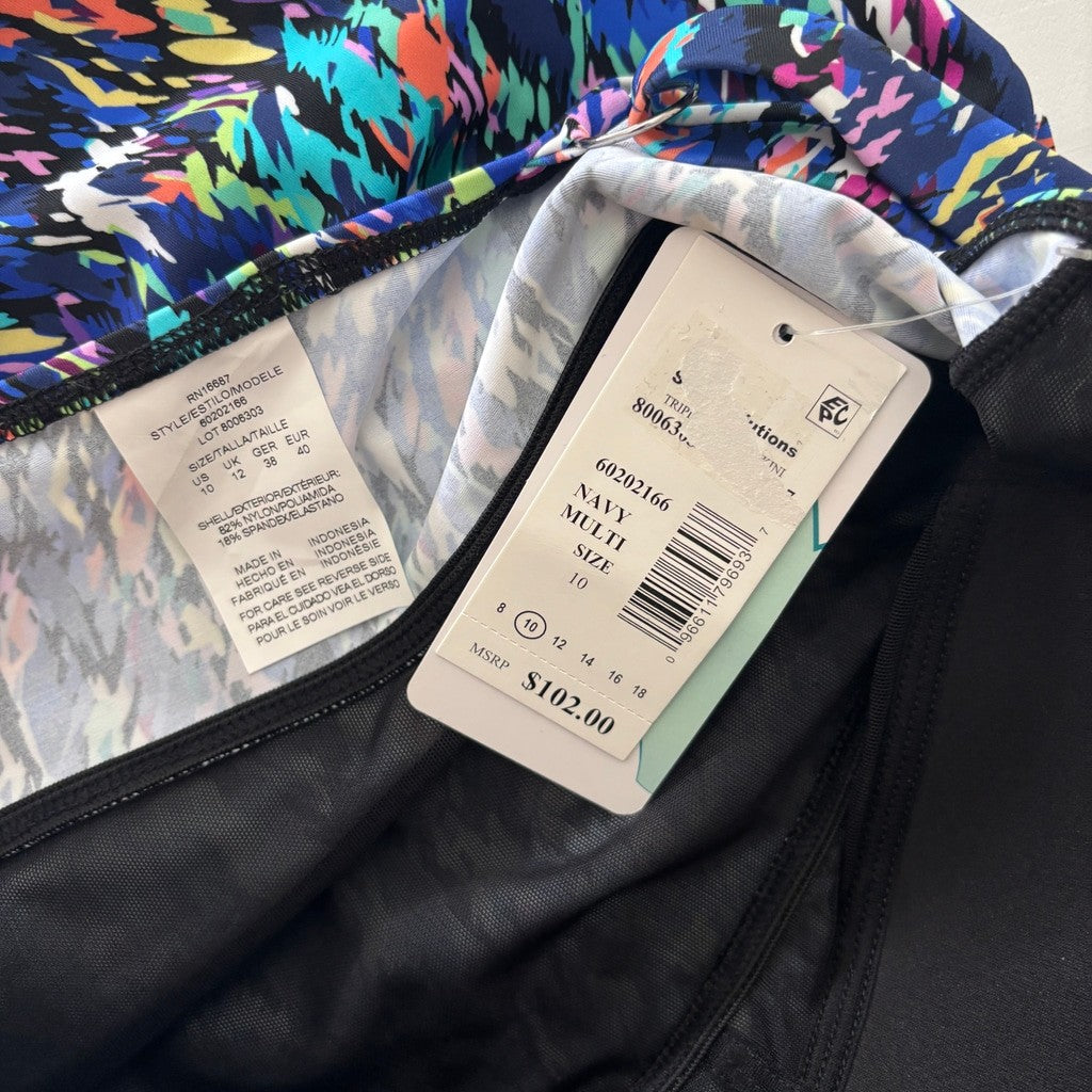 Swim Solutions Women's Size 10 Blue Printed Tiered One-Piece Swimsuit NWT