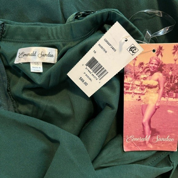 EMERALD SUNDAE Plus Size 18W Draped Dark Green Midi Dress NWT