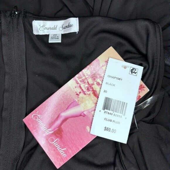EMERALD SUNDAE Trendy Plus Size 20W Black Ruched Bodycon Midi Dress NWT.