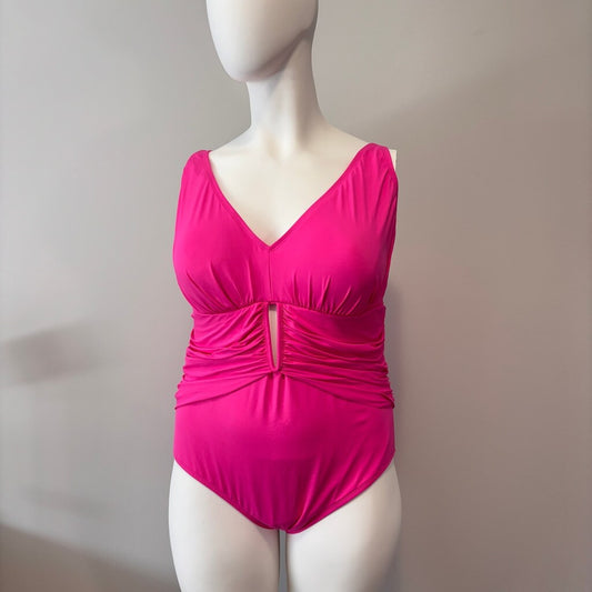 Bleu by Rod Beattie Plus Size Women's Hot Pink Ruched One-Piece Swimsuit NWT