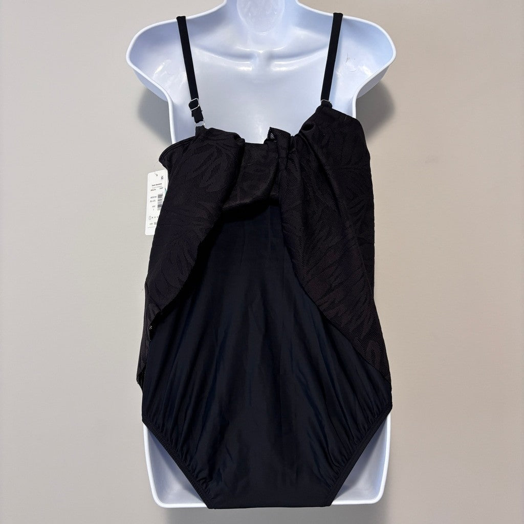 Swim Solutions Women's Size 8 Black Floral Print Tummy-Control Swim Dress NWT