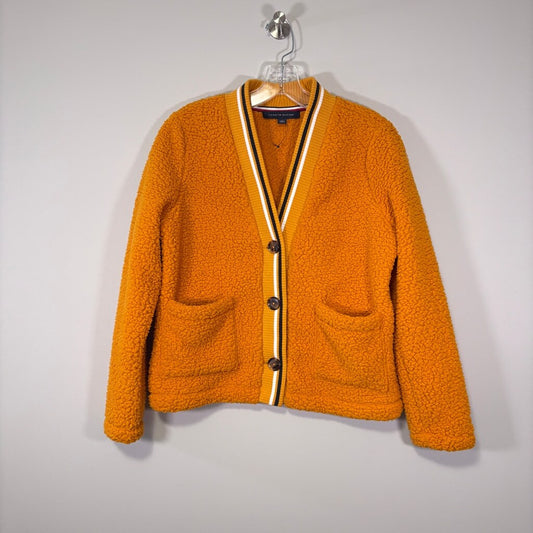 Tommy Hilfiger Women's XS Orange Fuzzy V-Neck Button Cardigan Sweater NWOT