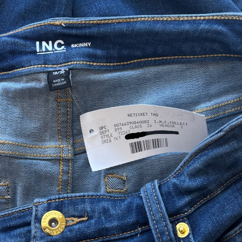 INC International Concepts Women's Size 10 Blue Curvy Mid Rise Skinny Jeans NWT