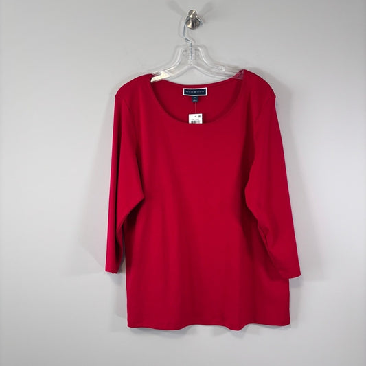 Karen Scott Plus Size 1X Red 100% Cotton 3/4 Sleeve Scoop-Neck Top NWT