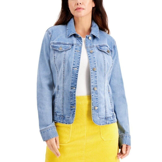 Charter Club Women's Petite Petite Stretch Light Wash Denim Jacket NWT