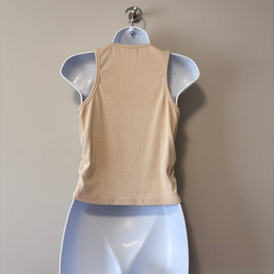 Shein Women's Size Large Beige Ribbed Cropped Tank Top w/ Ruched Sides NIB