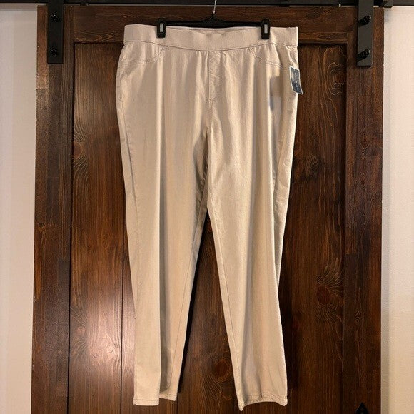 Karen Scott Plus Size Light Beige Elastic Waist Pull-On Stretchy Denim Pants NWT