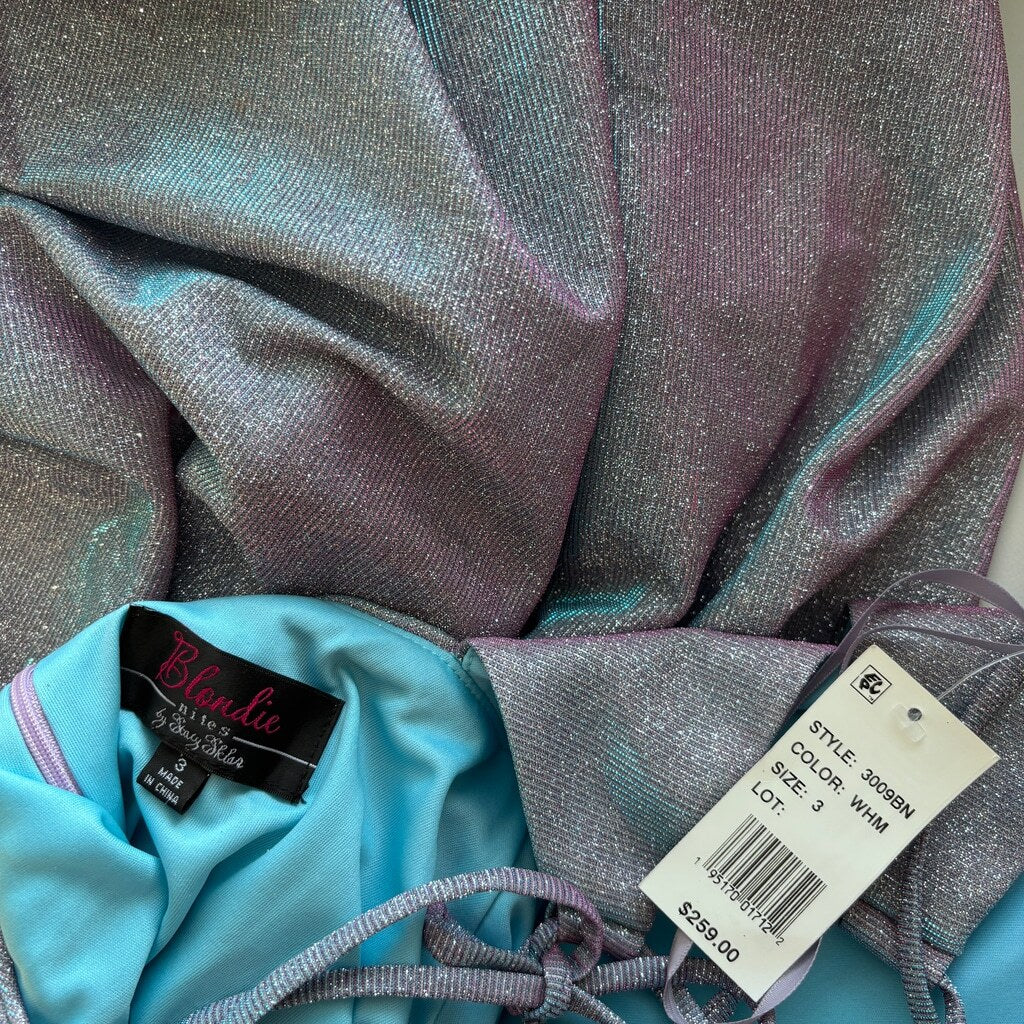 Blondie Nites Juniors' 3 Tie-Back Blue and Purple Glitter Formal Gown /Dress NWT
