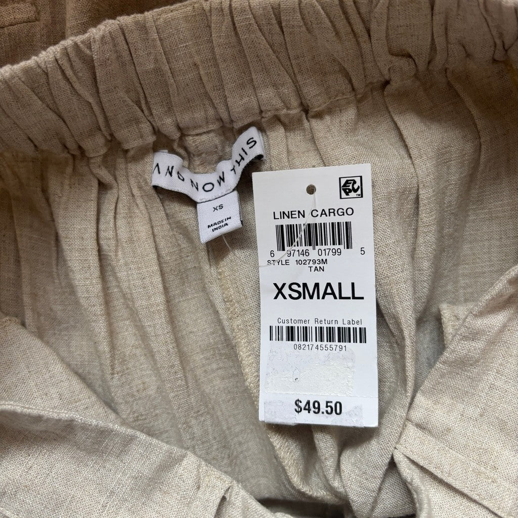 And Now This Women's Extra Small High Rise Linen Blend Brown Cargo Pants NWT