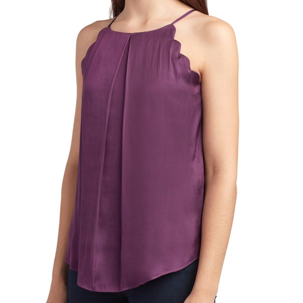 BCX Juniors' XS High-Neck Scallop-Edge Purple Sleeveless Satin Top NWT