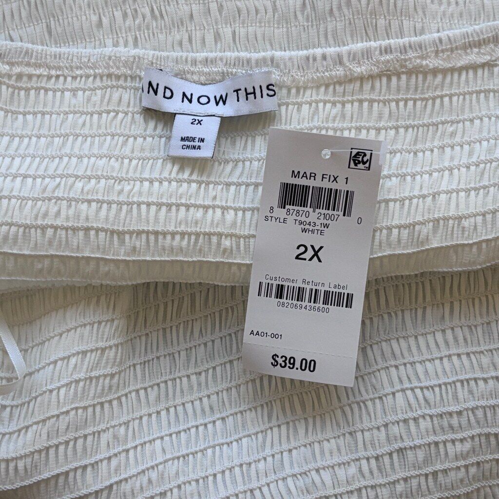 And Now This Women's Plus Size 2X White Square Neck Puff Sleeve Crop Top NWT