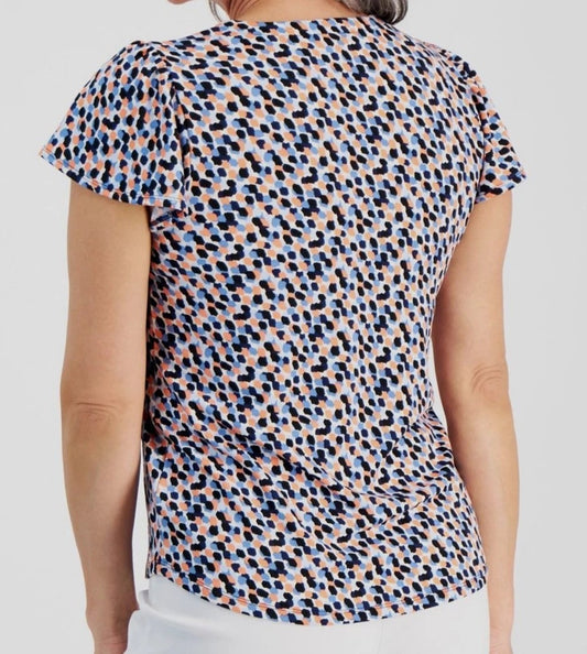 Jones New York Women's Petite Printed Flutter-Sleeve Top NWT